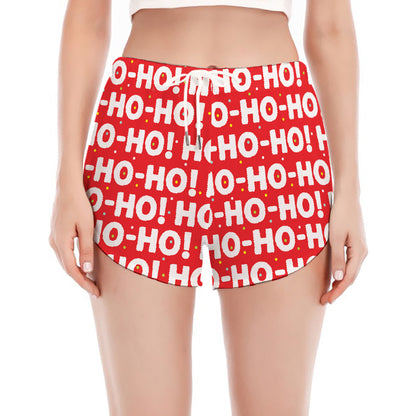 Christmas Ho Ho Ho Pattern Print Women's Split Running Shorts