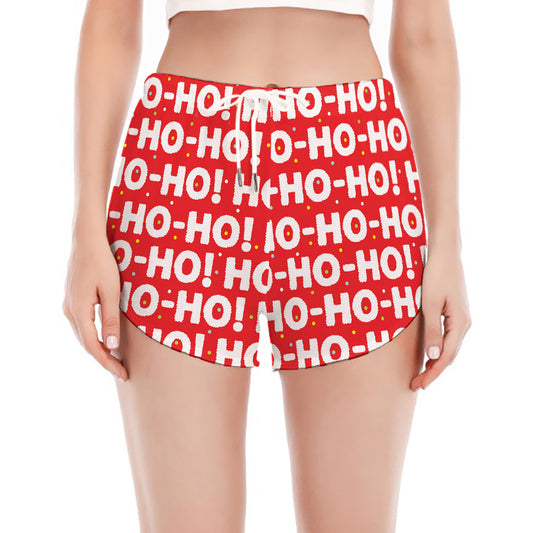 Christmas Ho Ho Ho Pattern Print Women's Split Running Shorts