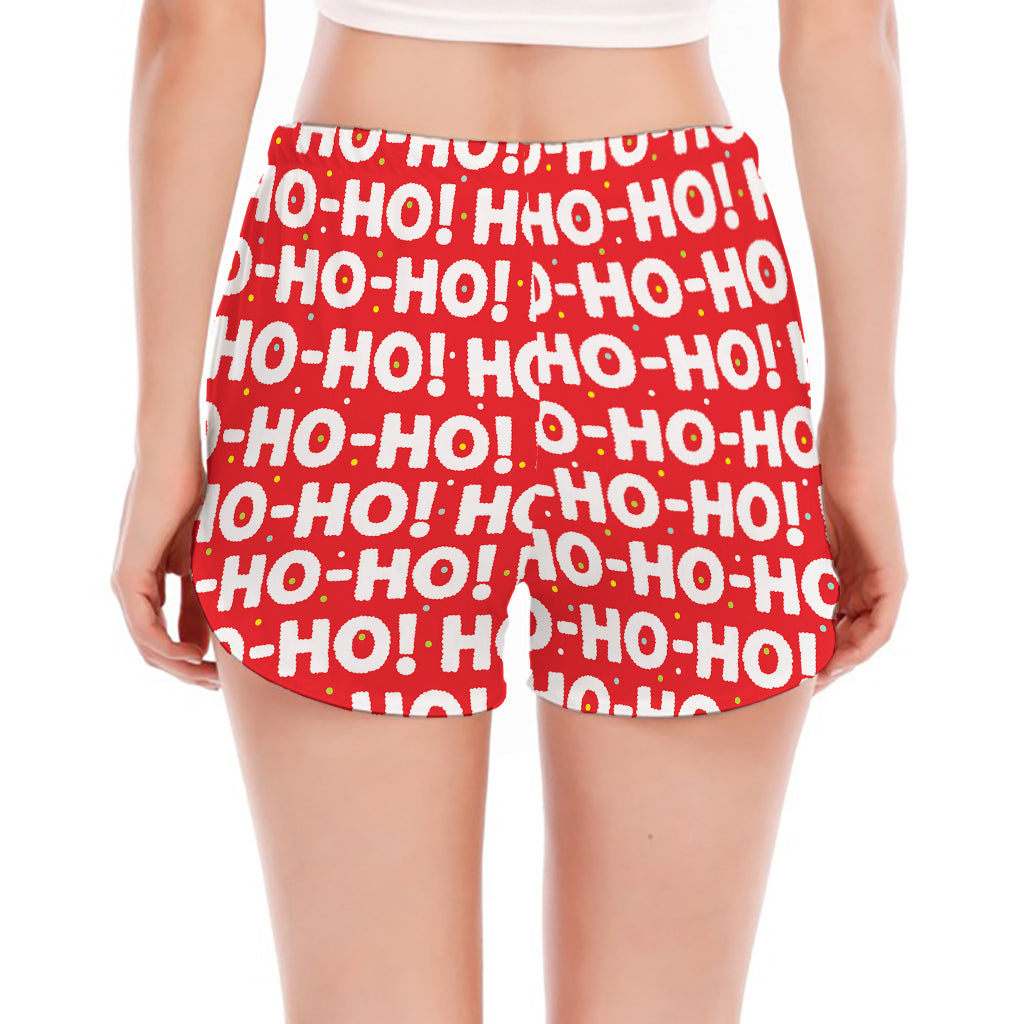 Christmas Ho Ho Ho Pattern Print Women's Split Running Shorts