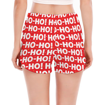 Christmas Ho Ho Ho Pattern Print Women's Split Running Shorts