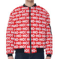 Christmas Ho Ho Ho Pattern Print Zip Sleeve Bomber Jacket