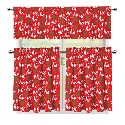 Christmas Hohoho Santa Claus Laugh Print 3 Piece Kitchen Curtains