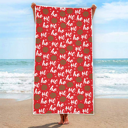Christmas Hohoho Santa Claus Laugh Print Beach Towel