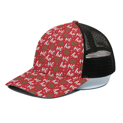 Christmas Hohoho Santa Claus Laugh Print Black Mesh Trucker Cap