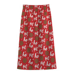 Christmas Hohoho Santa Claus Laugh Print Cotton Front Slit Maxi Skirt