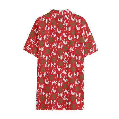 Christmas Hohoho Santa Claus Laugh Print Cotton Hawaiian Shirt