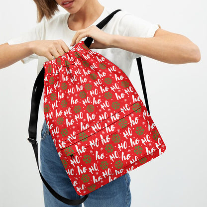 Christmas Hohoho Santa Claus Laugh Print Drawstring Backpack