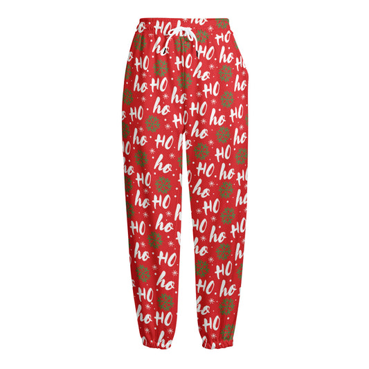 Christmas Hohoho Santa Claus Laugh Print Fleece Lined Knit Pants