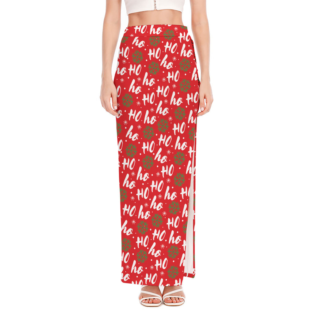 Christmas Hohoho Santa Claus Laugh Print High Slit Maxi Skirt