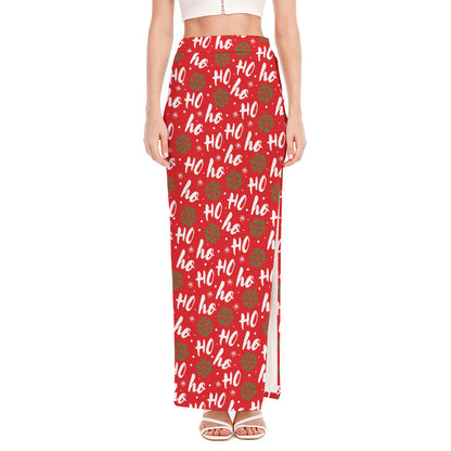 Christmas Hohoho Santa Claus Laugh Print High Slit Maxi Skirt