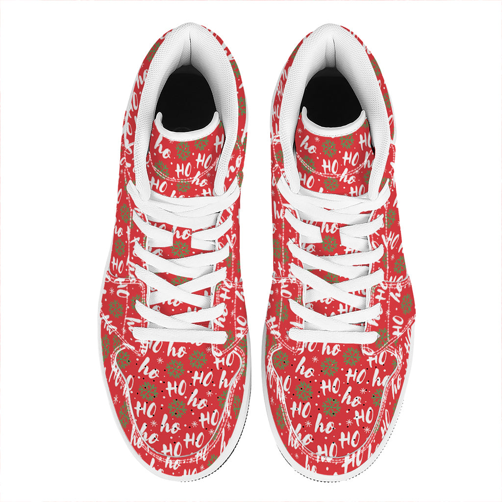 Christmas Hohoho Santa Claus Laugh Print High Top Leather Sneakers