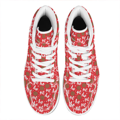 Christmas Hohoho Santa Claus Laugh Print High Top Leather Sneakers
