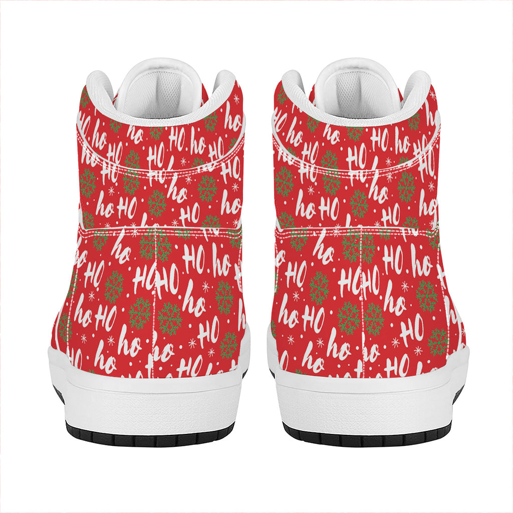 Christmas Hohoho Santa Claus Laugh Print High Top Leather Sneakers