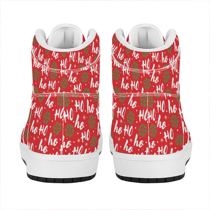 Christmas Hohoho Santa Claus Laugh Print High Top Leather Sneakers