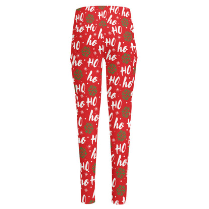 Christmas Hohoho Santa Claus Laugh Print High-Waisted Pocket Leggings