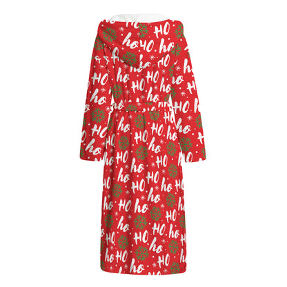 Christmas Hohoho Santa Claus Laugh Print Hooded Bathrobe