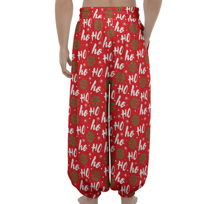 Christmas Hohoho Santa Claus Laugh Print Lantern Pants