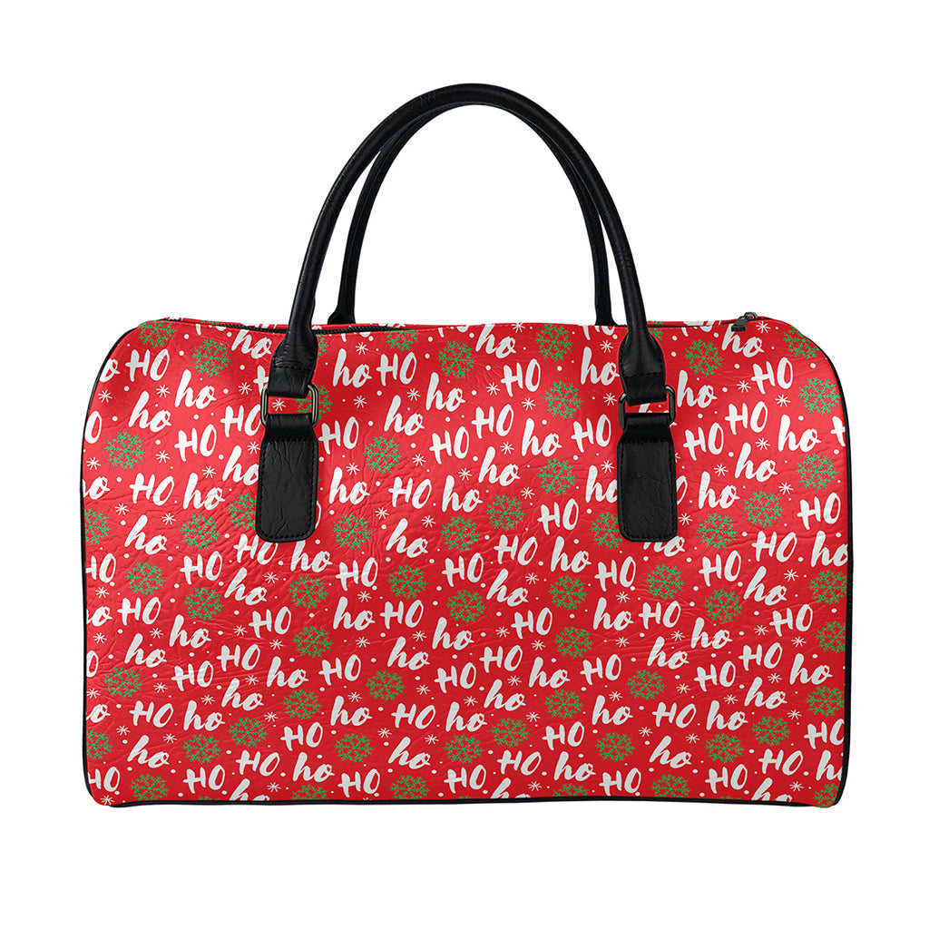 Christmas Hohoho Santa Claus Laugh Print Leather Duffle Bag