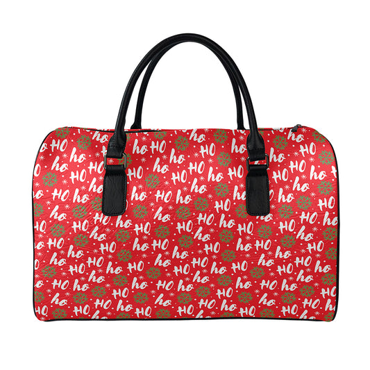 Christmas Hohoho Santa Claus Laugh Print Leather Duffle Bag