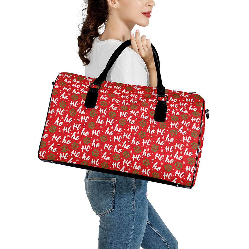 Christmas Hohoho Santa Claus Laugh Print Leather Duffle Bag