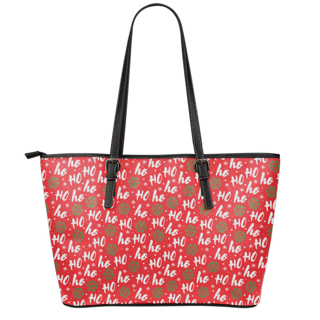 Christmas Hohoho Santa Claus Laugh Print Leather Tote Bag