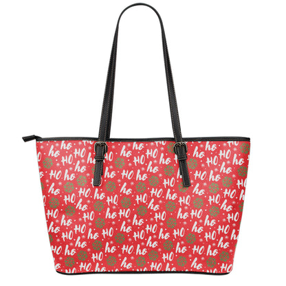 Christmas Hohoho Santa Claus Laugh Print Leather Tote Bag