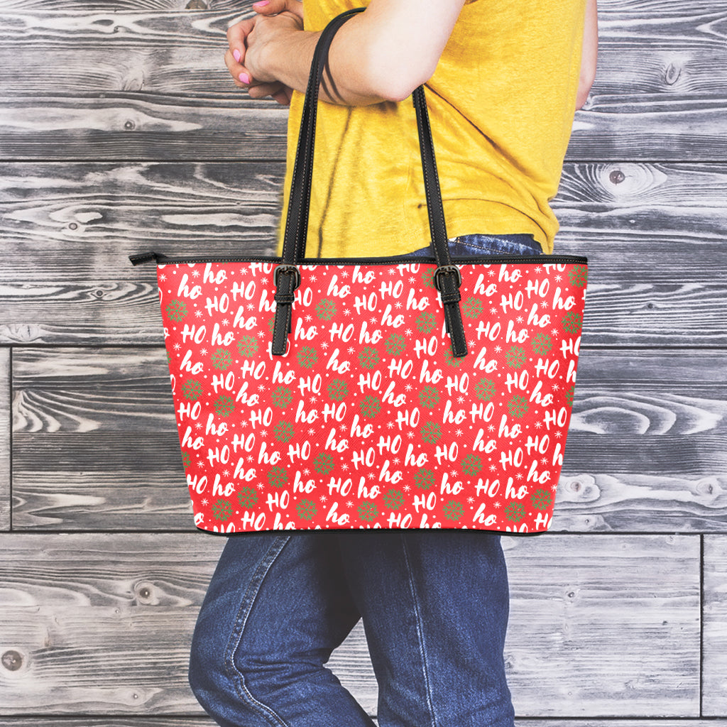Christmas Hohoho Santa Claus Laugh Print Leather Tote Bag