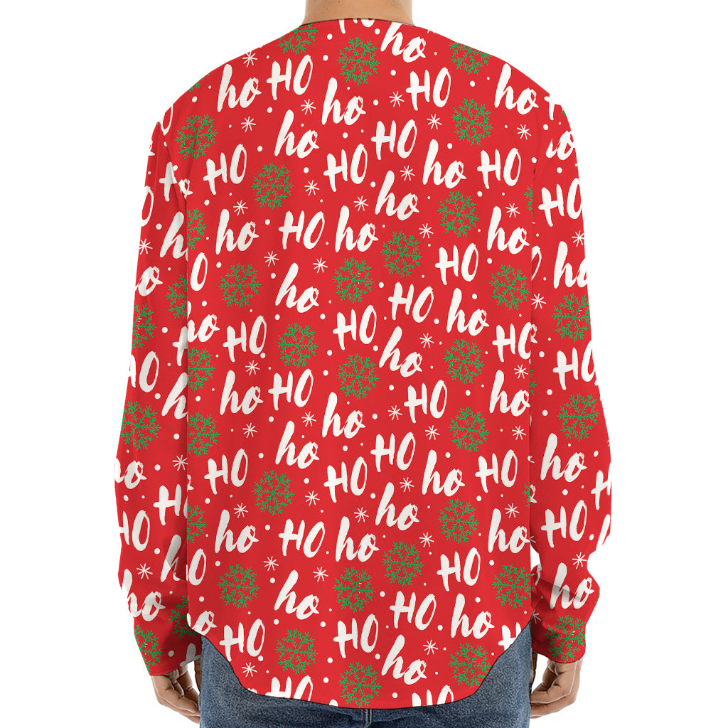 Christmas Hohoho Santa Claus Laugh Print Long Sleeve Baseball Jersey
