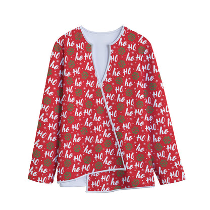 Christmas Hohoho Santa Claus Laugh Print Long Sleeve Short Coat