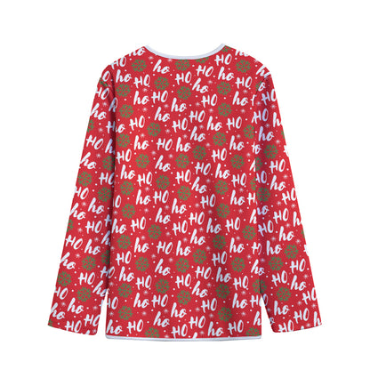 Christmas Hohoho Santa Claus Laugh Print Long Sleeve Short Coat