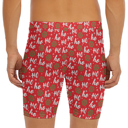 Christmas Hohoho Santa Claus Laugh Print Men's Long Boxer Briefs
