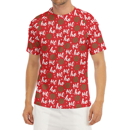 Christmas Hohoho Santa Claus Laugh Print Men's Short Sleeve Rash Guard
