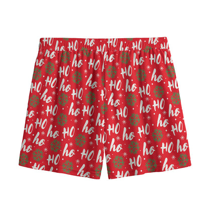 Christmas Hohoho Santa Claus Laugh Print Mesh Shorts