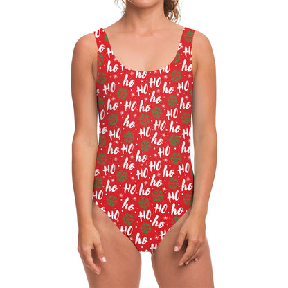 Christmas Hohoho Santa Claus Laugh Print One Piece Swimsuit
