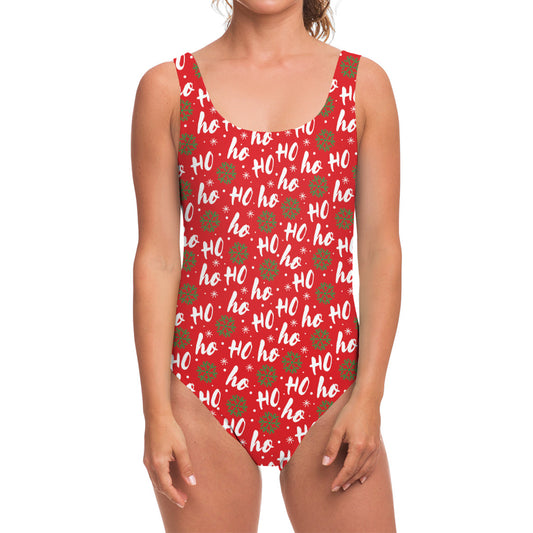 Christmas Hohoho Santa Claus Laugh Print One Piece Swimsuit