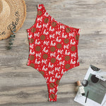 Christmas Hohoho Santa Claus Laugh Print One Shoulder Bodysuit