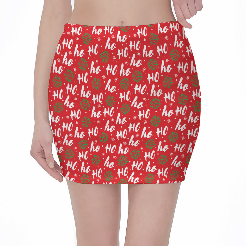 Christmas Hohoho Santa Claus Laugh Print Pencil Mini Skirt