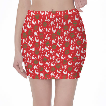 Christmas Hohoho Santa Claus Laugh Print Pencil Mini Skirt