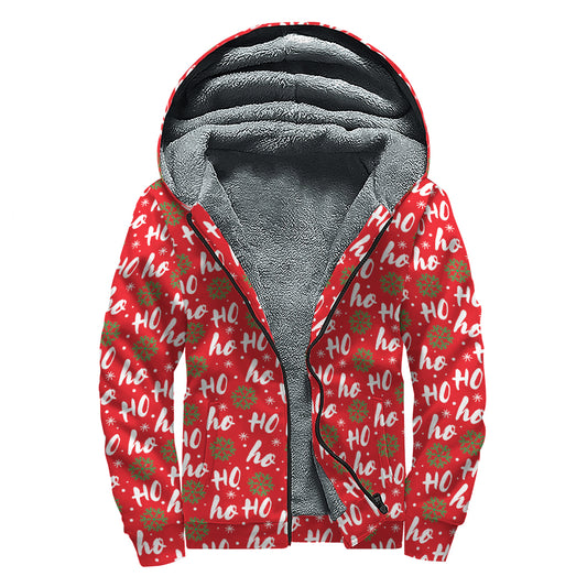 Christmas Hohoho Santa Claus Laugh Print Sherpa Lined Zip Up Hoodie
