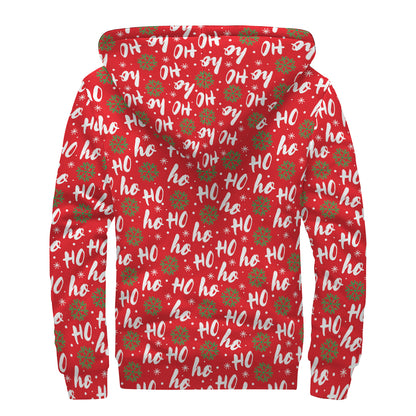 Christmas Hohoho Santa Claus Laugh Print Sherpa Lined Zip Up Hoodie
