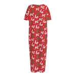 Christmas Hohoho Santa Claus Laugh Print Short Sleeve Long Nightdress