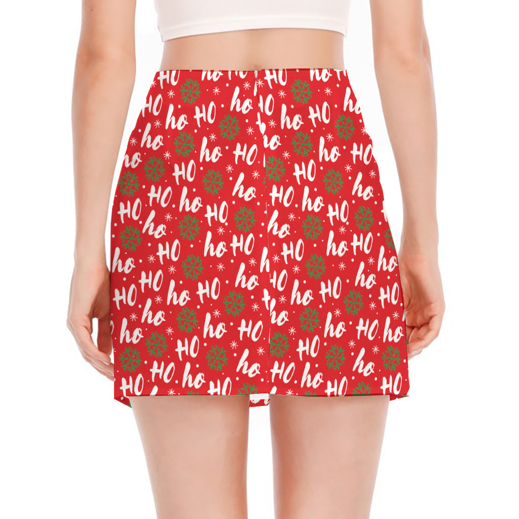 Christmas Hohoho Santa Claus Laugh Print Side Slit Mini Skirt