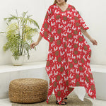 Christmas Hohoho Santa Claus Laugh Print Silk V-Neck Kaftan Dress