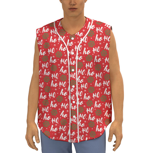 Christmas Hohoho Santa Claus Laugh Print Sleeveless Baseball Jersey