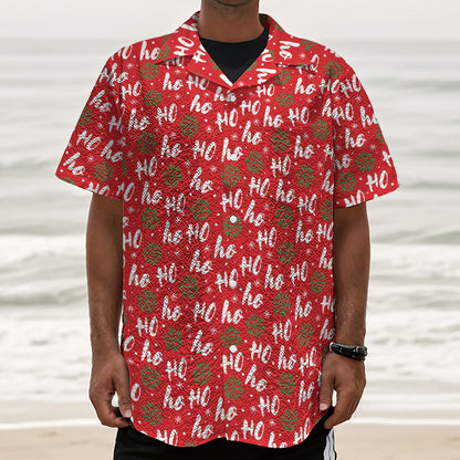 Christmas Hohoho Santa Claus Laugh Print Textured Short Sleeve Shirt
