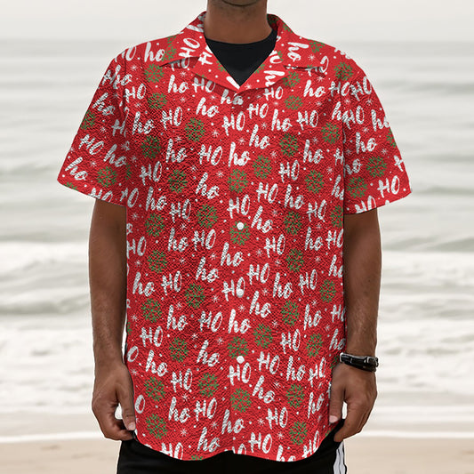 Christmas Hohoho Santa Claus Laugh Print Textured Short Sleeve Shirt