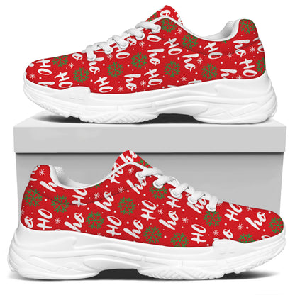 Christmas Hohoho Santa Claus Laugh Print White Chunky Shoes