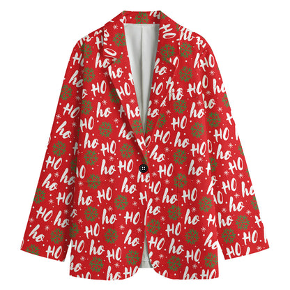 Christmas Hohoho Santa Claus Laugh Print Women's Blazer