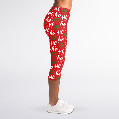 Christmas Hohoho Santa Claus Laugh Print Women's Capri Leggings