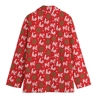 Christmas Hohoho Santa Claus Laugh Print Women's Cotton Blazer
